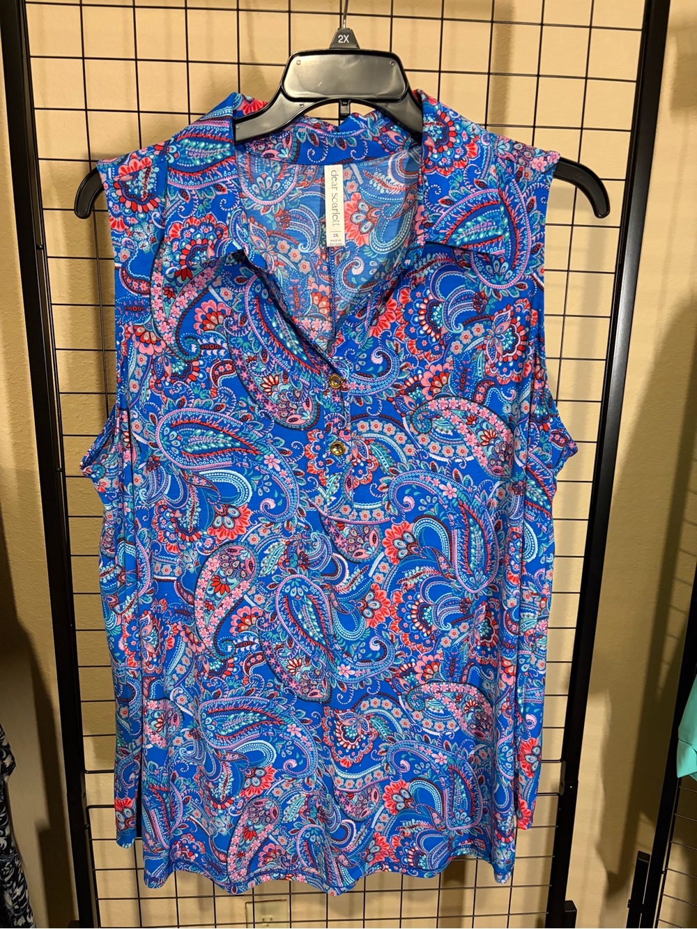 Sleeveless Paisley Collared Tank in Blue by Scarlett Blue